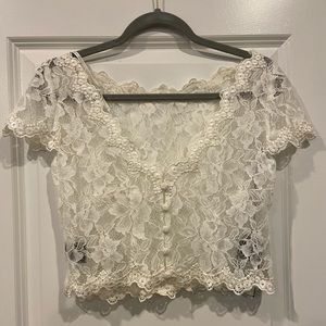 BHLDN ivory lace wedding dress topper